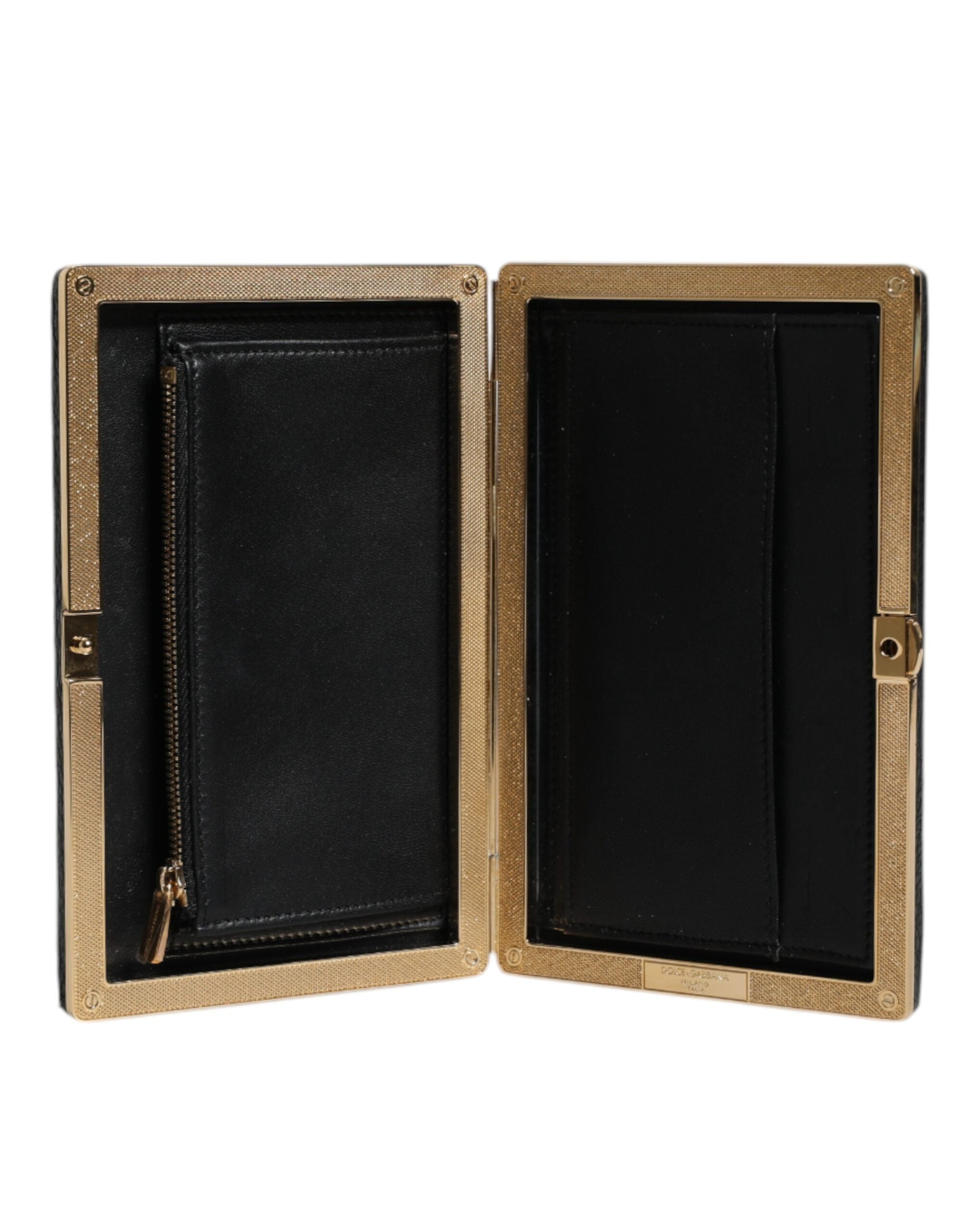 Dolce & Gabbana Borsa Clutch da Sera in Pelle Nera con Cornice Dorata