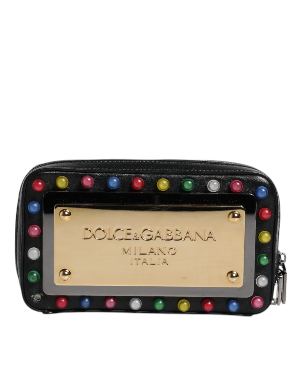 Clutch con Cinturino da Polso con Logo a LED Dolce & Gabbana in Pelle Nera