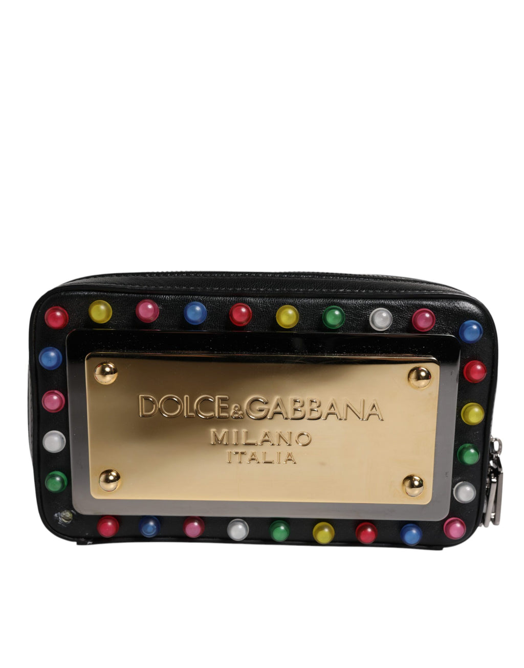Clutch con Cinturino da Polso con Logo a LED Dolce & Gabbana in Pelle Nera