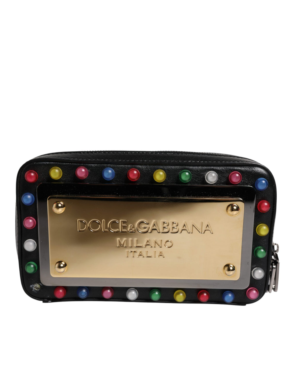 Clutch con Cinturino da Polso con Logo a LED Dolce & Gabbana in Pelle Nera