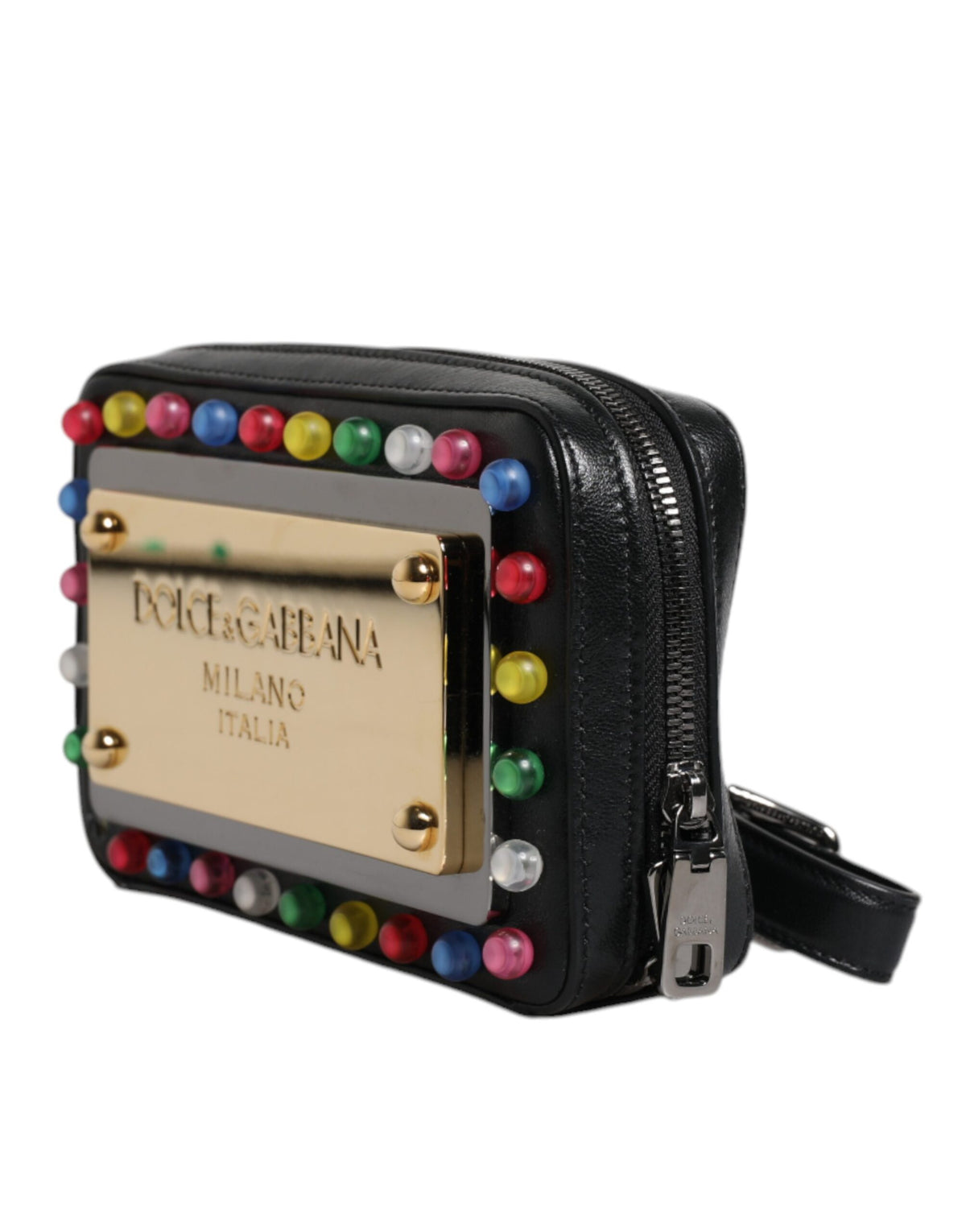 Clutch con Cinturino da Polso con Logo a LED Dolce & Gabbana in Pelle Nera
