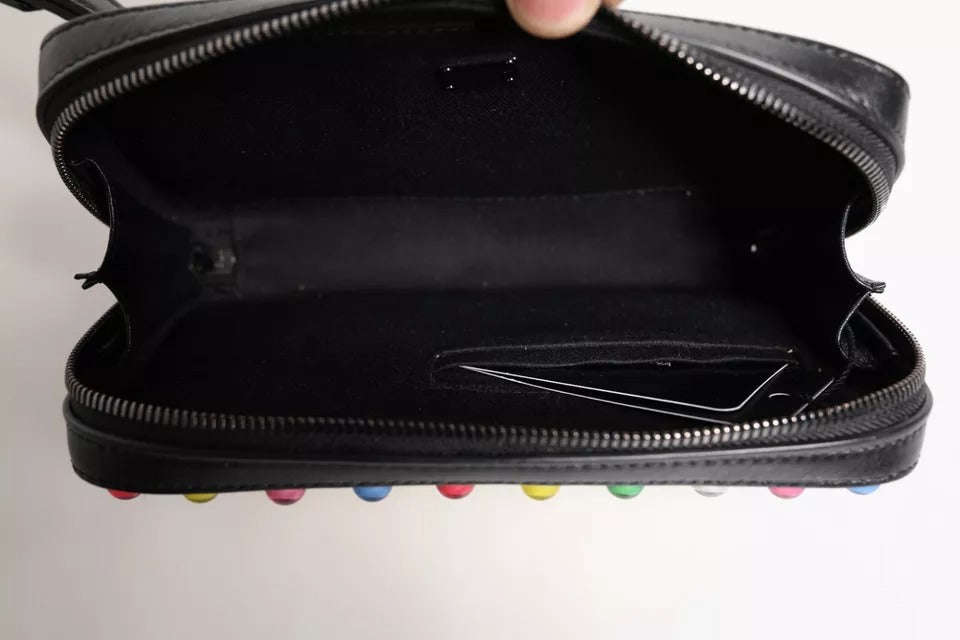 Clutch con Cinturino da Polso con Logo a LED Dolce & Gabbana in Pelle Nera