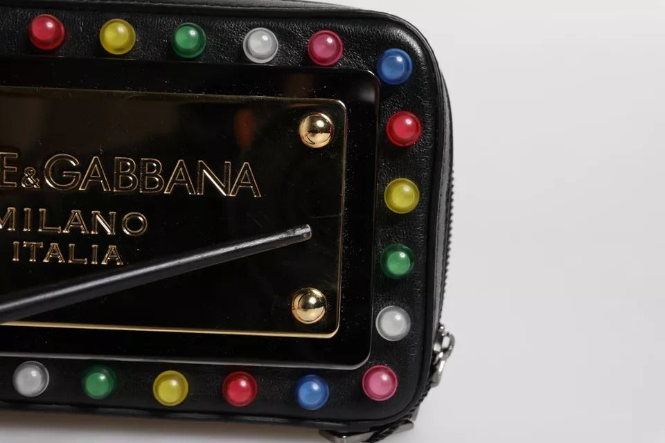 Clutch con Cinturino da Polso con Logo a LED Dolce & Gabbana in Pelle Nera