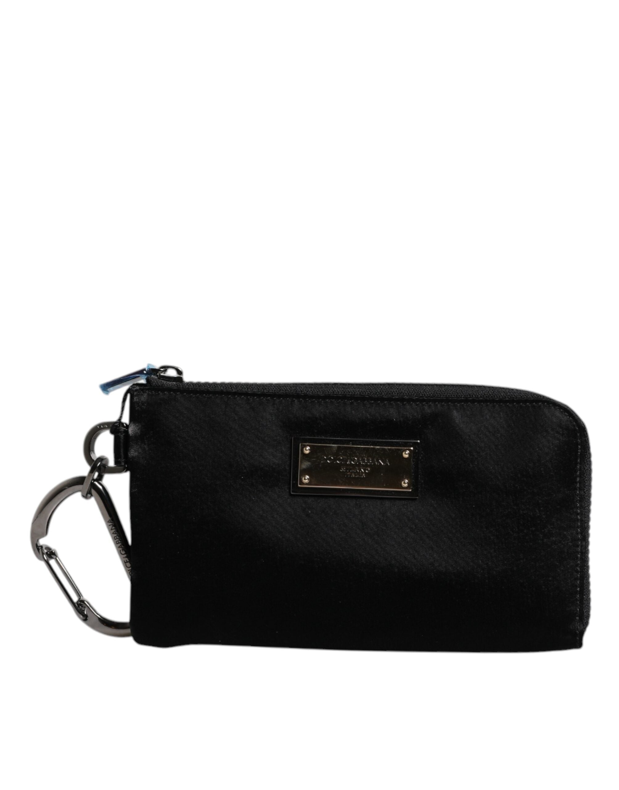 Dolce & Gabbana Borsa Pouch/Clutch Nera in Nylon con Placca Logo e Portachiavi