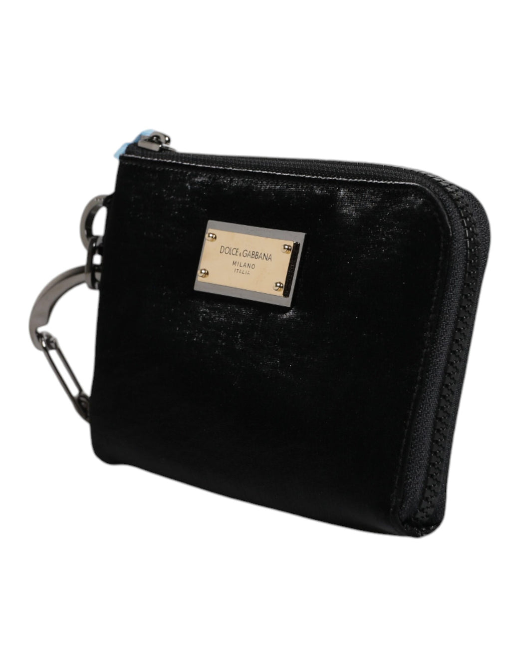 Dolce & Gabbana Borsa Pouch/Clutch Nera in Nylon con Placca Logo e Portachiavi