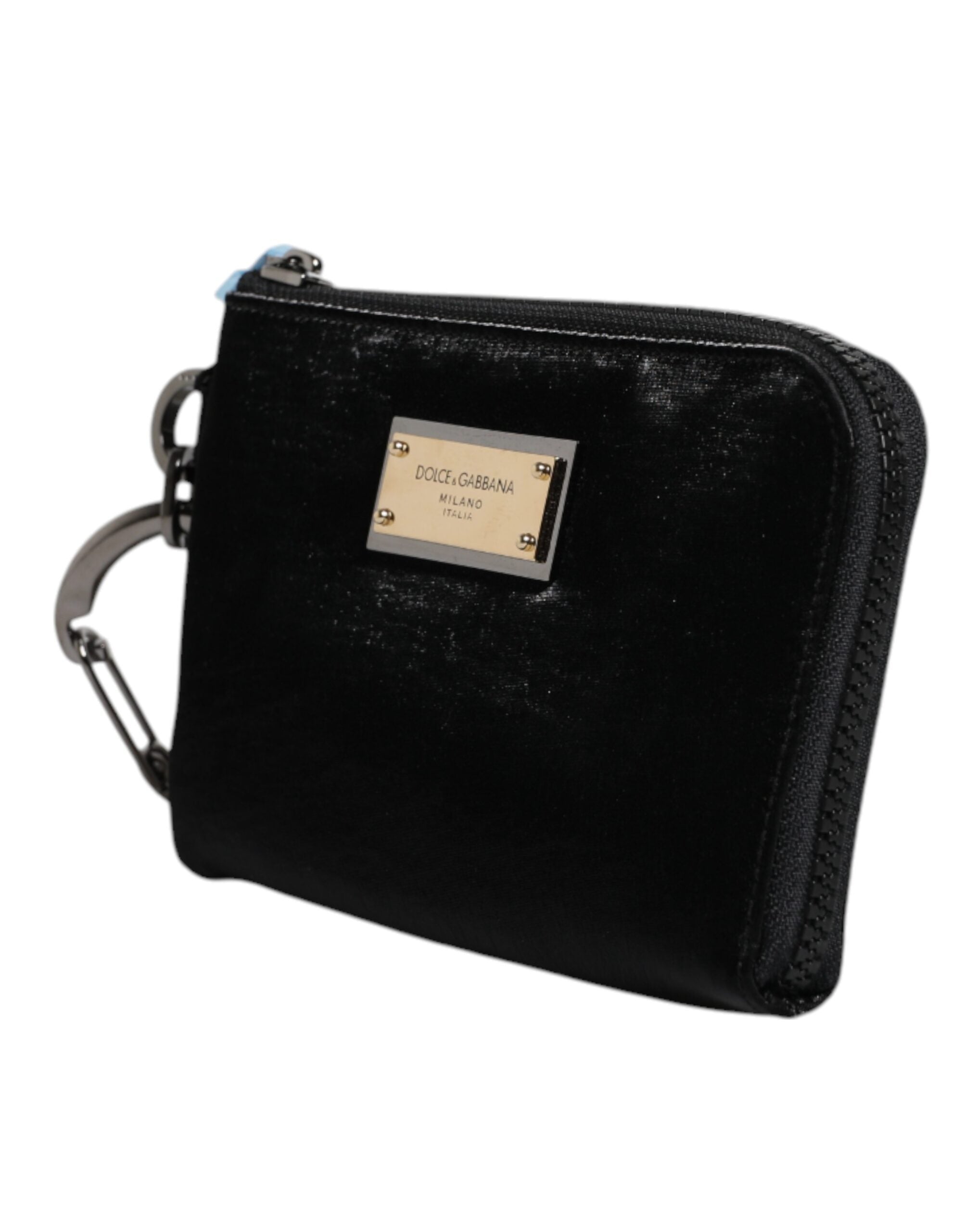 Dolce & Gabbana Borsa Pouch/Clutch Nera in Nylon con Placca Logo e Portachiavi