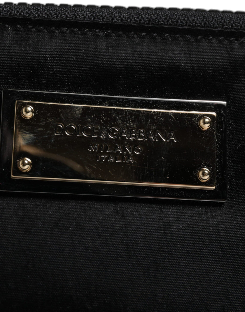 Dolce & Gabbana Borsa Pouch/Clutch Nera in Nylon con Placca Logo e Portachiavi