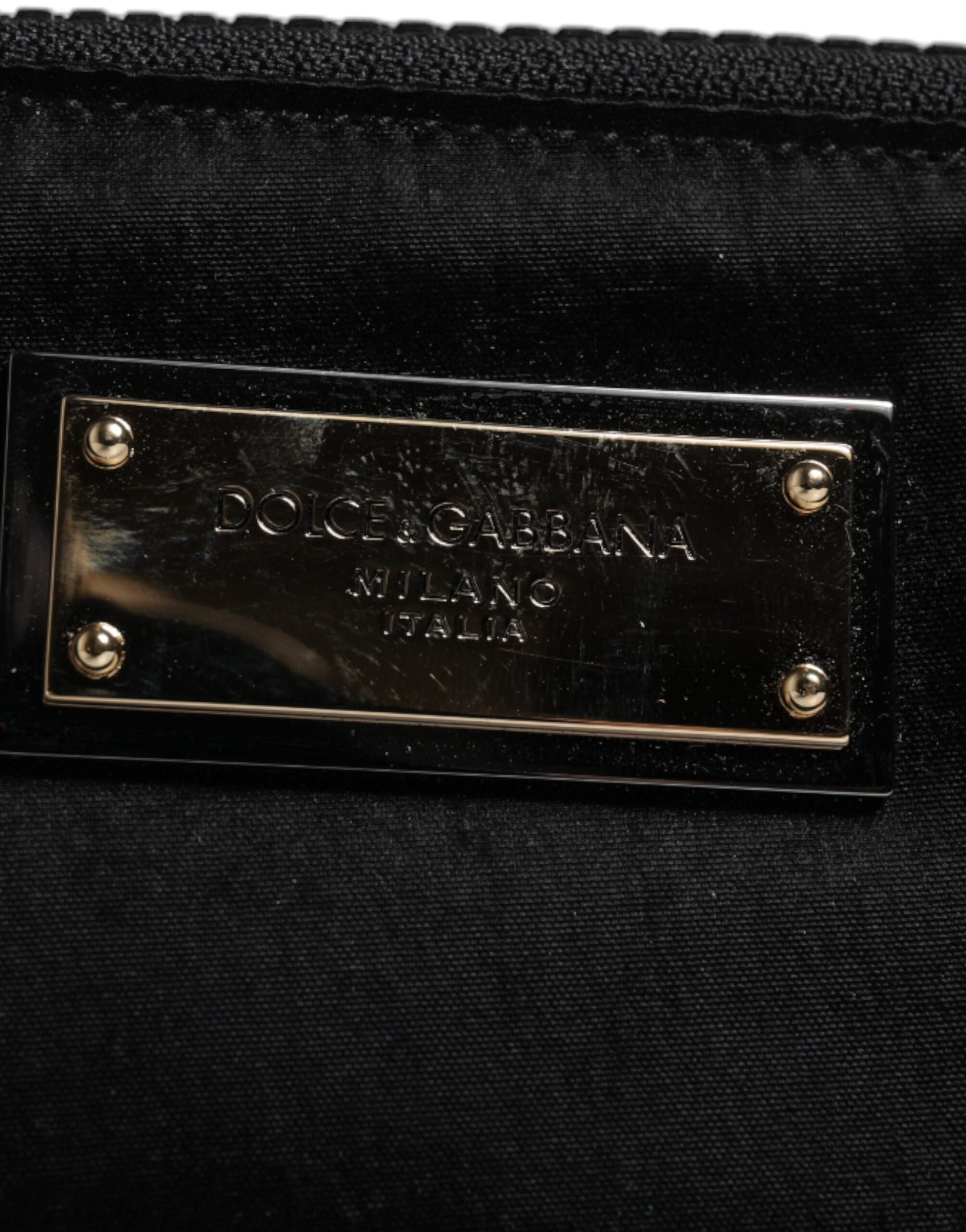 Dolce & Gabbana Borsa Pouch/Clutch Nera in Nylon con Placca Logo e Portachiavi