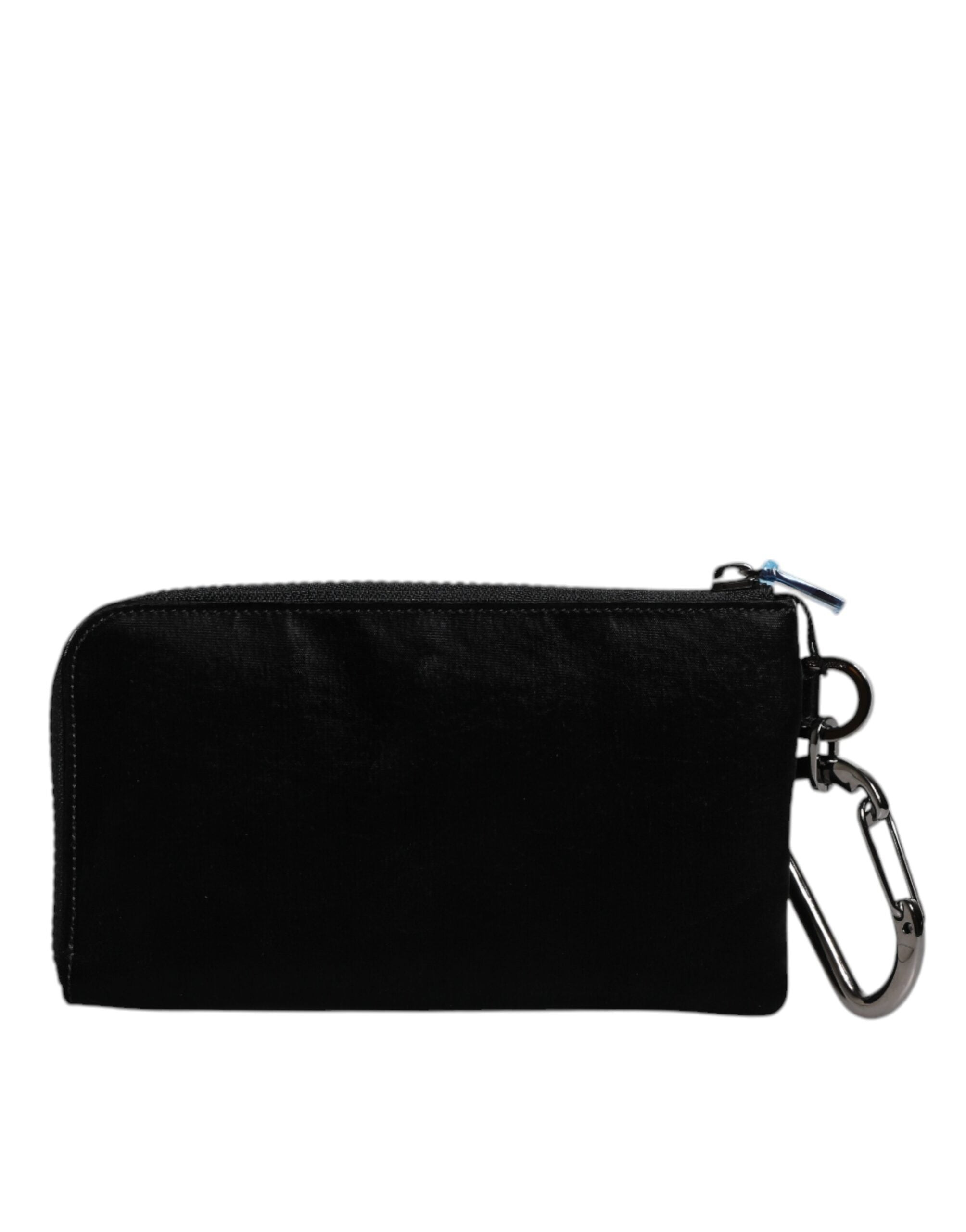 Dolce & Gabbana Borsa Pouch/Clutch Nera in Nylon con Placca Logo e Portachiavi