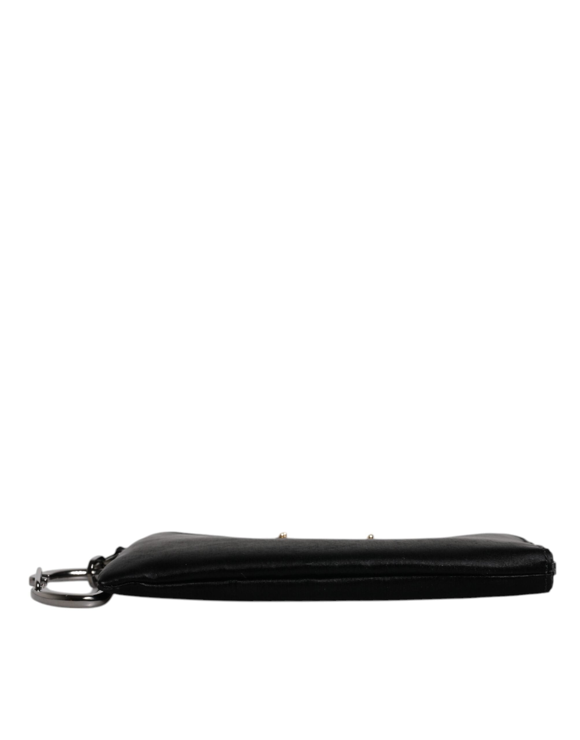 Dolce & Gabbana Borsa Pouch/Clutch Nera in Nylon con Placca Logo e Portachiavi