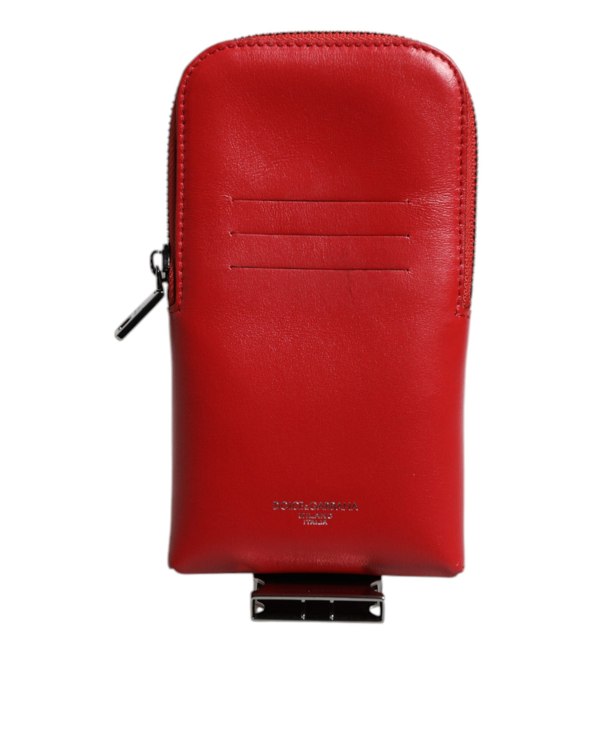 Portacarte con cerniera, logo e tracolla larga in pelle rossa Dolce & Gabbana