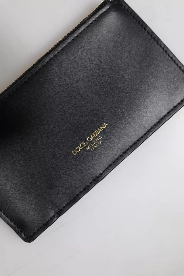Portacarte Dolce & Gabbana in pelle di vitello nera con logo DG