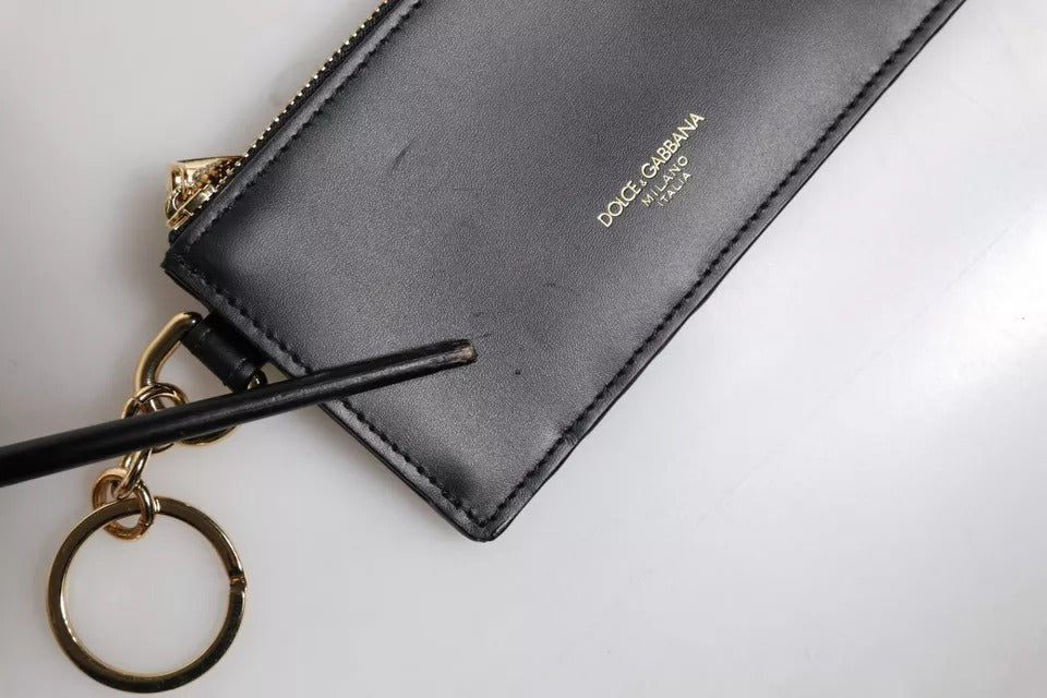 Portacarte Dolce & Gabbana in pelle di vitello nera con logo DG