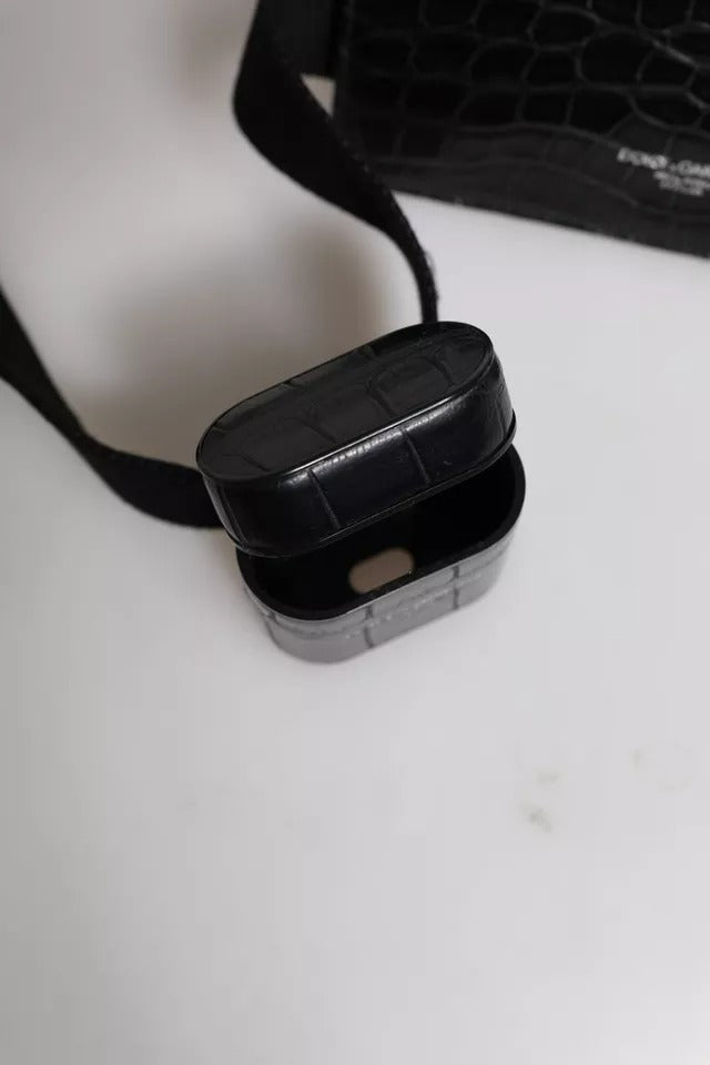 Dolce & Gabbana Portamonete Custodia Airpods in Pelle di Alligatore Nera