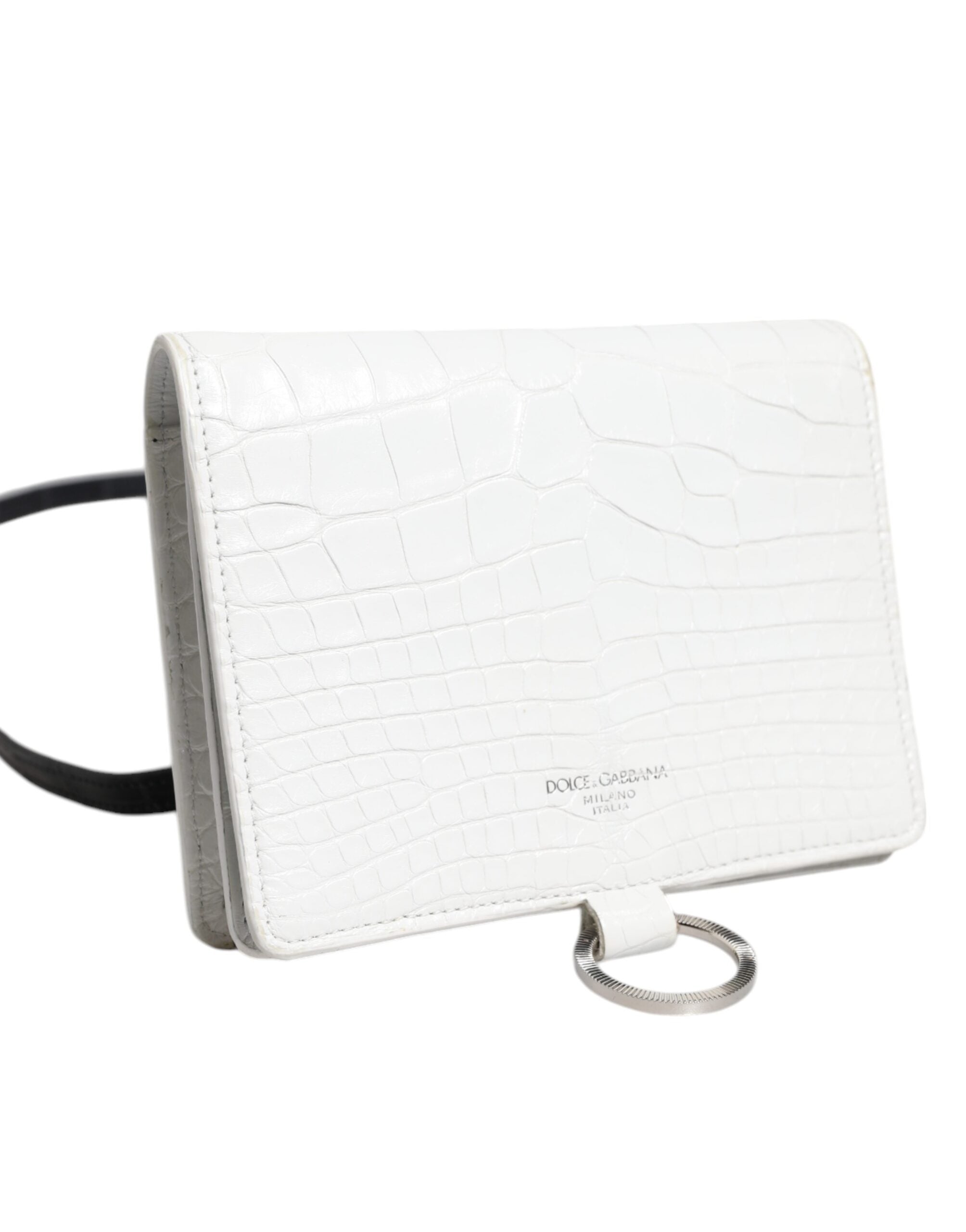 Dolce & Gabbana Portafoglio Bifold con tracolla in pelle bianca e blu