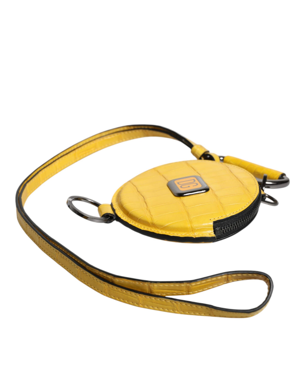 Dolce & Gabbana Portamonete Portacarte Giallo Rotondo in Pelle con Logo DG