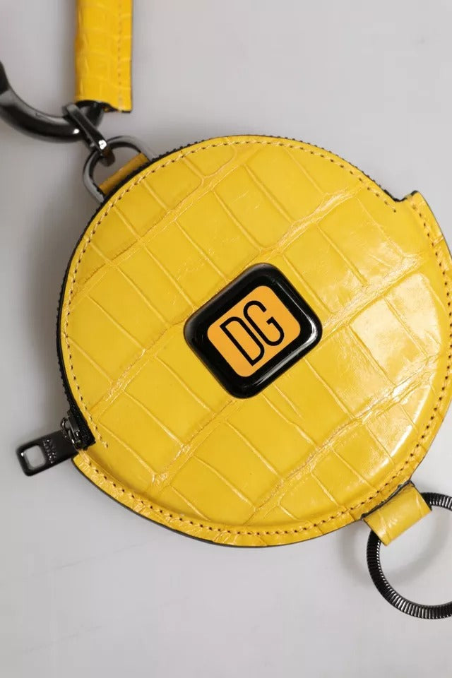 Dolce & Gabbana Portamonete Portacarte Giallo Rotondo in Pelle con Logo DG