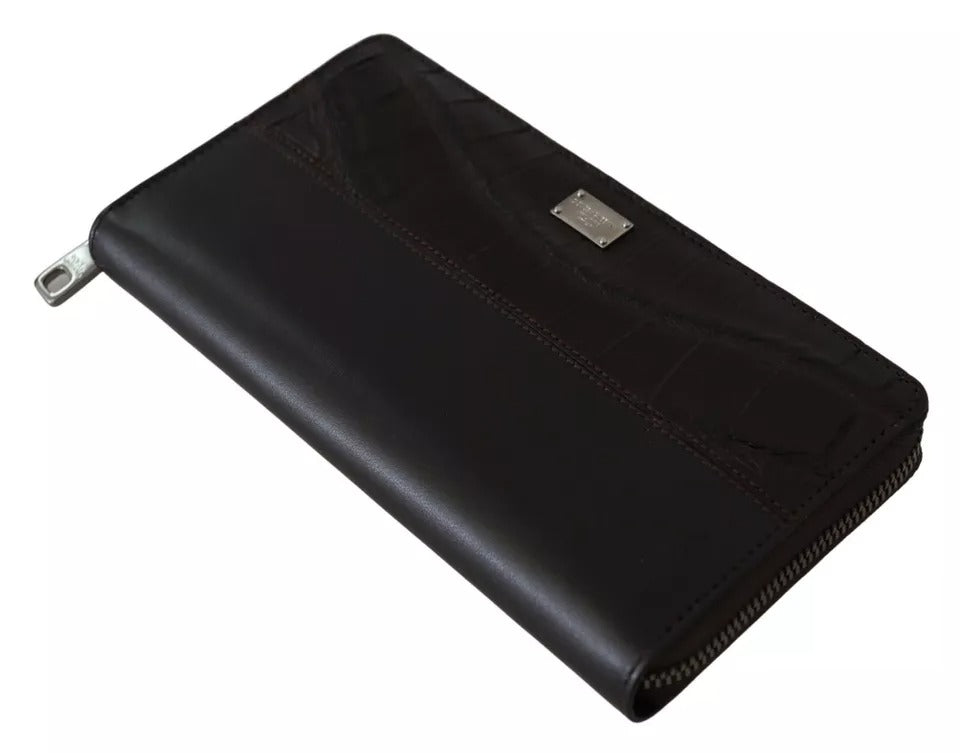 Portafoglio Continental con cerniera perimetrale Dolce & Gabbana in pelle esotica marrone