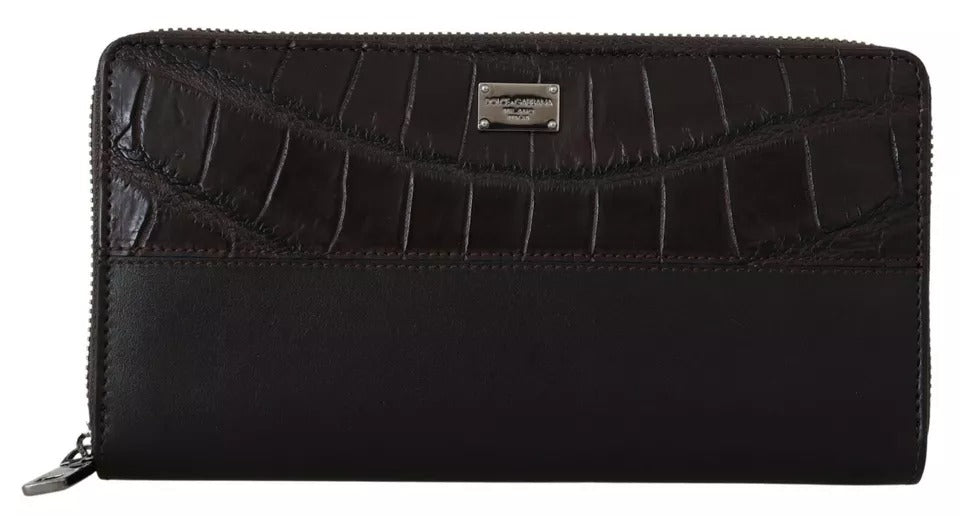 Portafoglio Continental con cerniera perimetrale Dolce & Gabbana in pelle esotica marrone