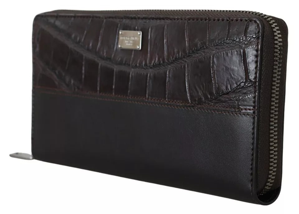 Portafoglio Continental con cerniera perimetrale Dolce & Gabbana in pelle esotica marrone