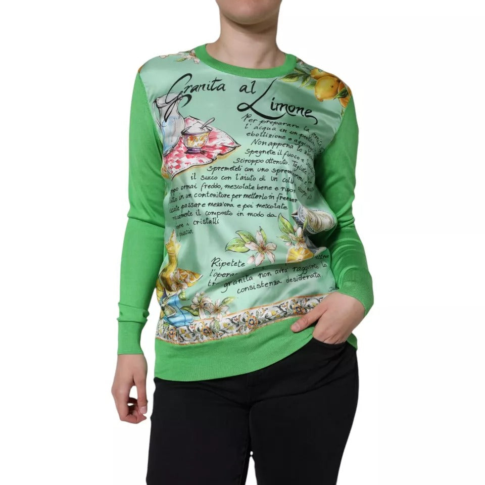 Dolce & Gabbana Maglione in seta verde Granita al limone a maniche lunghe