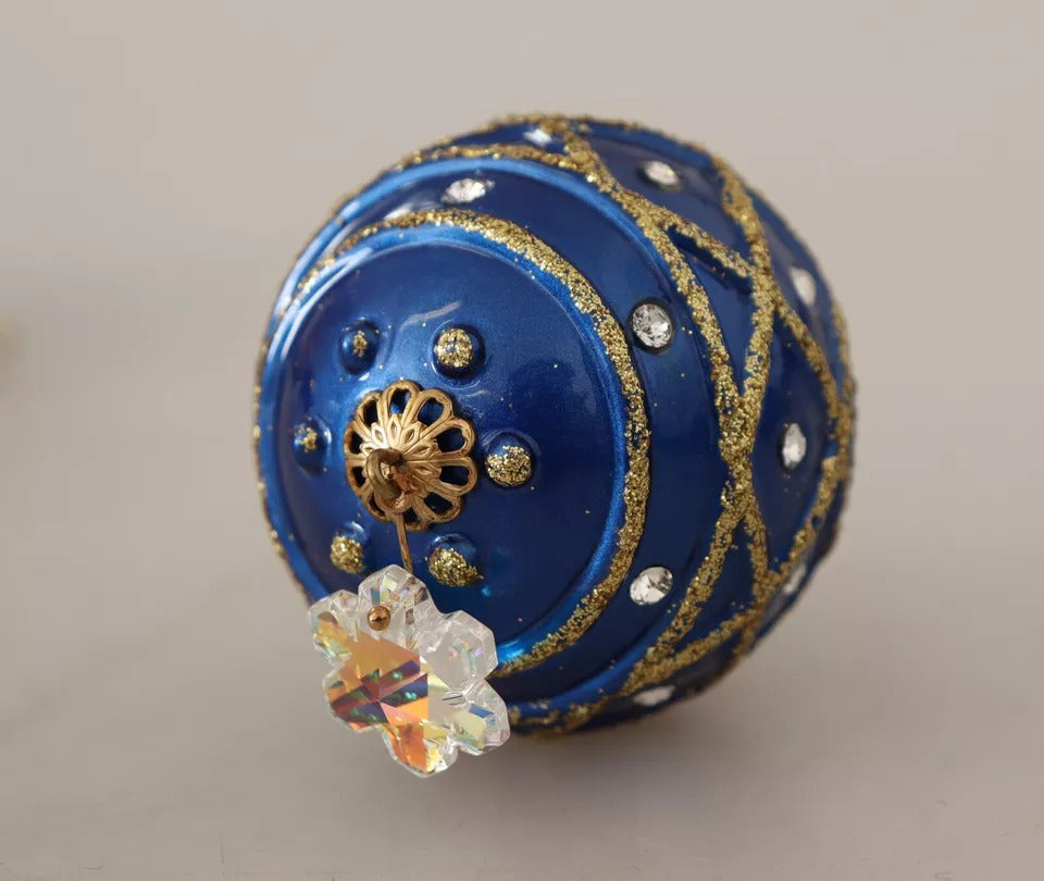 Orecchini Gioiello con Gancio Dolce & Gabbana a Sfera di Natale Blu in Ottone Dorato con Cristalli