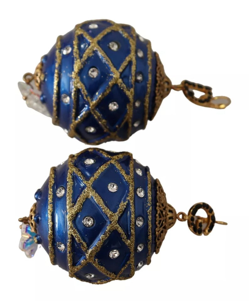 Orecchini Gioiello con Gancio Dolce & Gabbana a Sfera di Natale Blu in Ottone Dorato con Cristalli