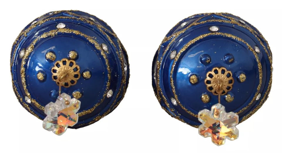 Orecchini Gioiello con Gancio Dolce & Gabbana a Sfera di Natale Blu in Ottone Dorato con Cristalli