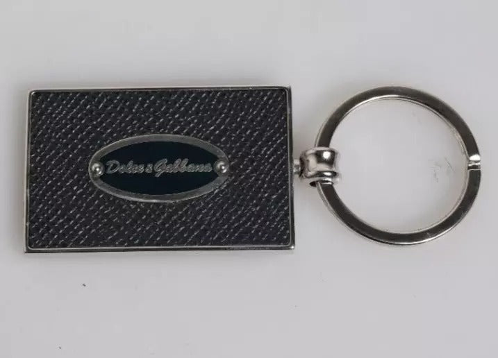 Dolce & Gabbana Portachiavi Portachiavi ad anello in pelle nera con logo in metallo