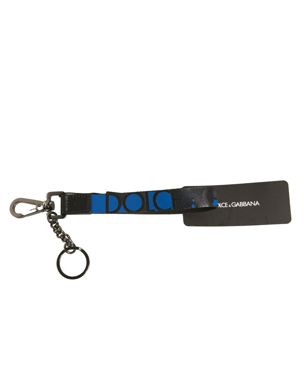 Dolce & Gabbana Portachiavi in poliestere blu con logo e supporto in ottone argentato