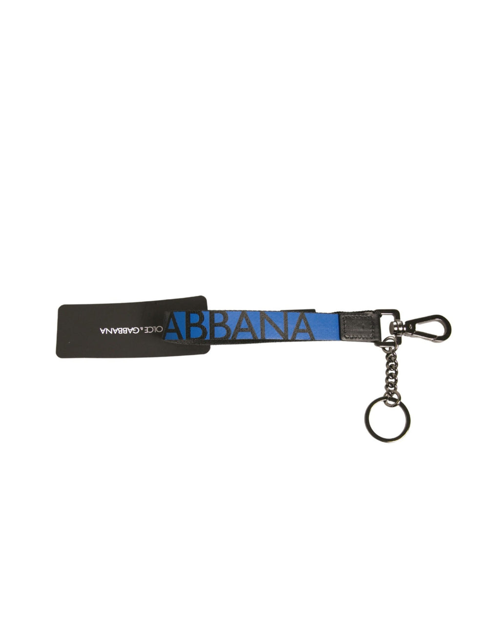 Dolce & Gabbana Portachiavi in poliestere blu con logo e supporto in ottone argentato