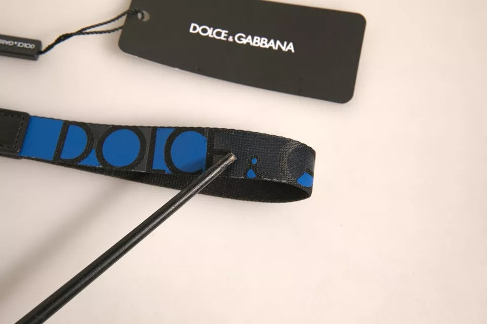Dolce & Gabbana Portachiavi in poliestere blu con logo e supporto in ottone argentato