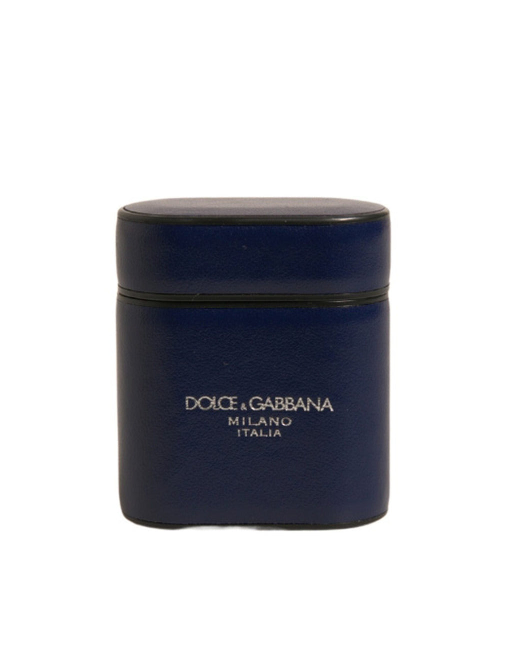 Custodia per Airpods Dolce & Gabbana in pelle blu con logo stampato e chiusura a scatto