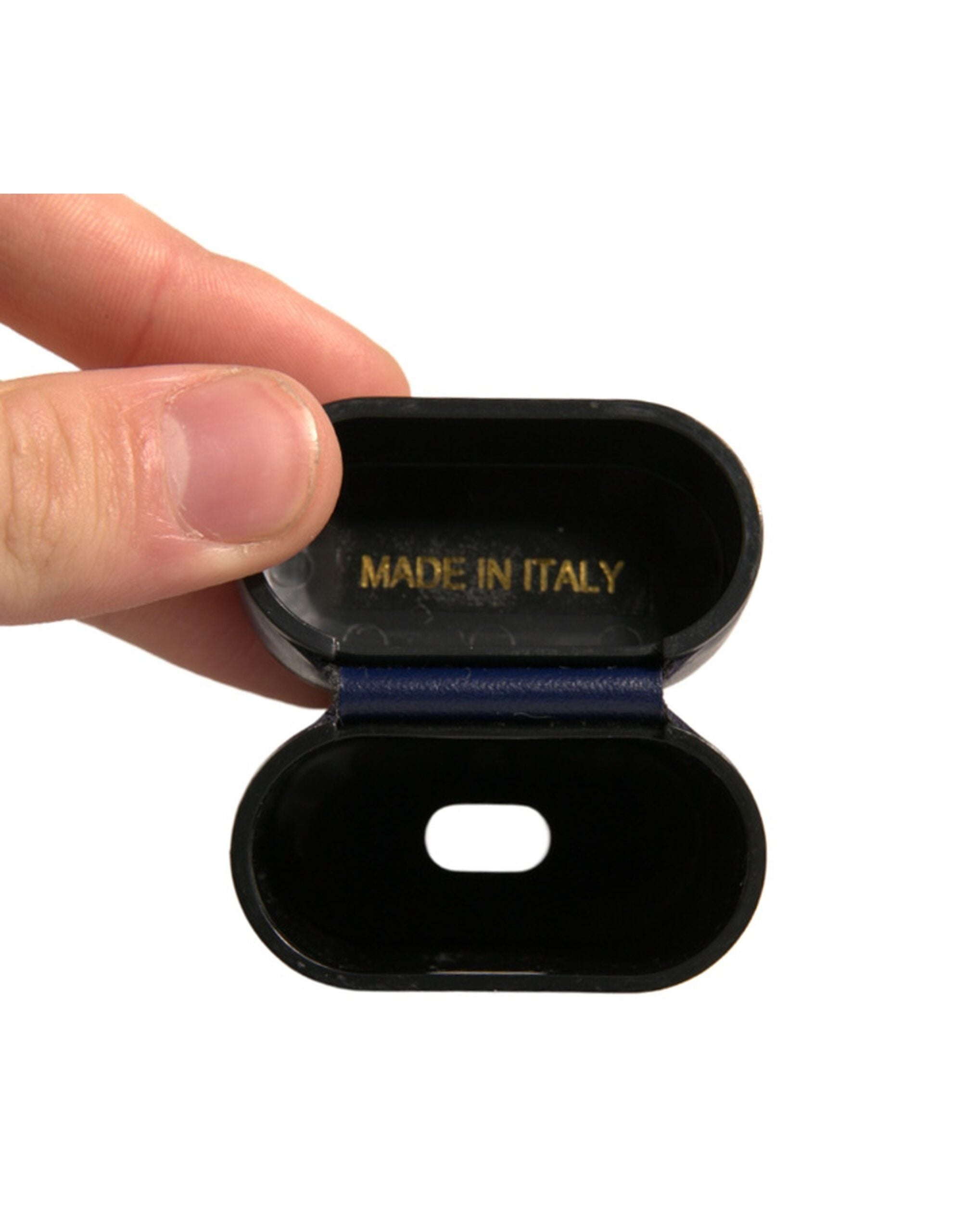 Custodia per Airpods Dolce & Gabbana in pelle blu con logo stampato e chiusura a scatto