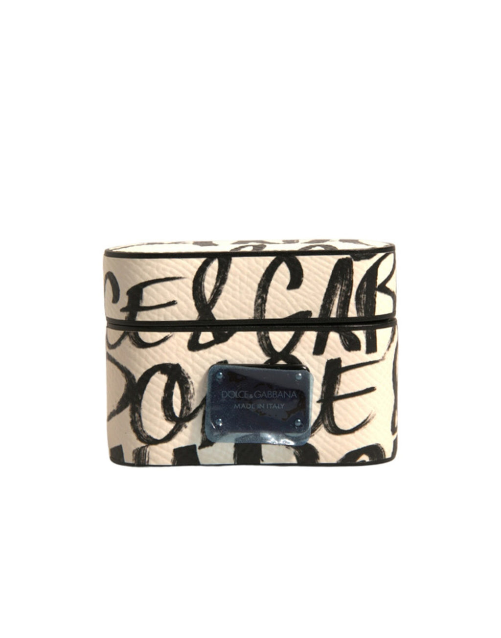 Custodia per Airpods Dolce & Gabbana in Pelle Nera e Bianca con Logo a Scarabocchio in Rilievo