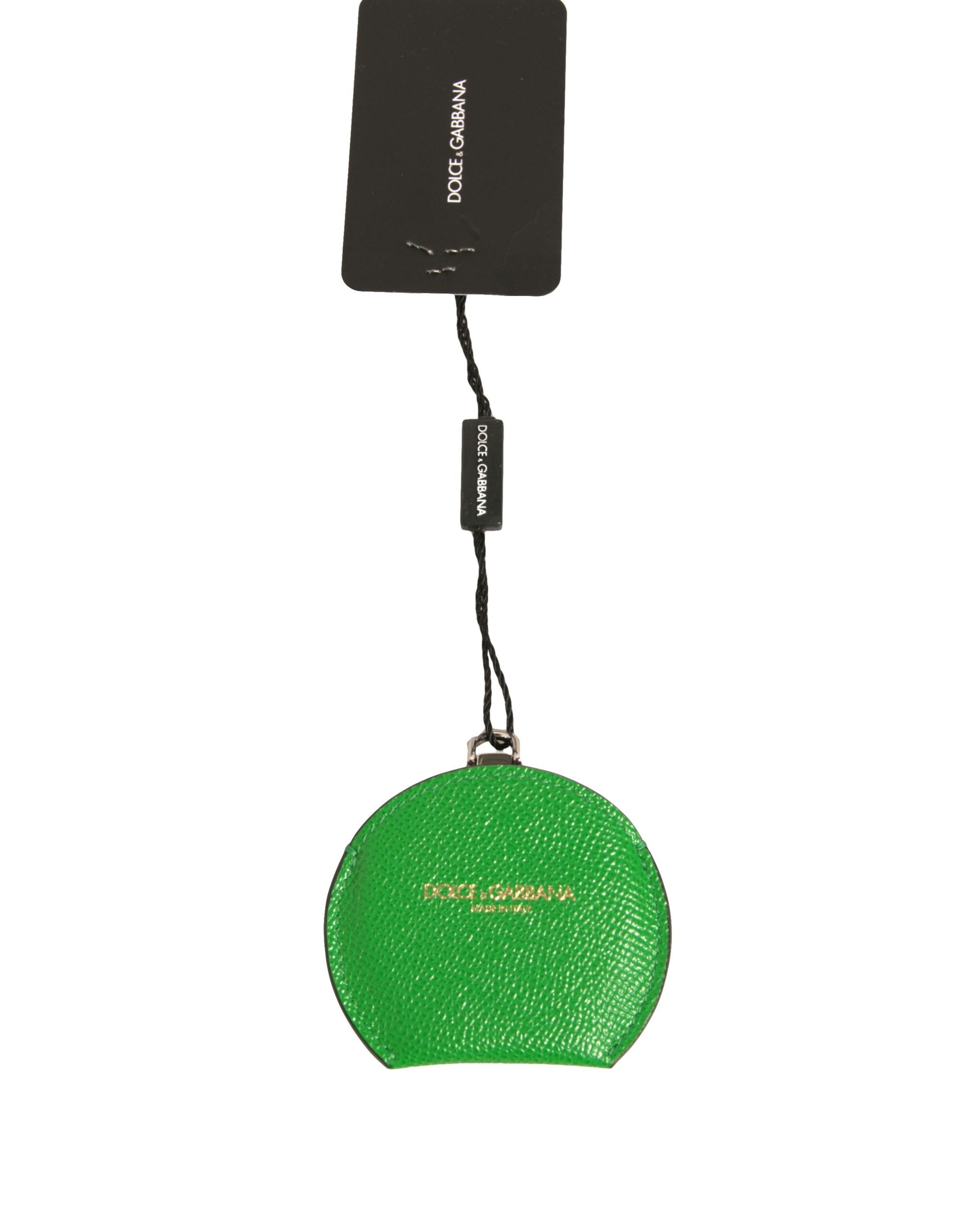 Portaspecchio rotondo Dolce & Gabbana in pelle di vitello verde con logo