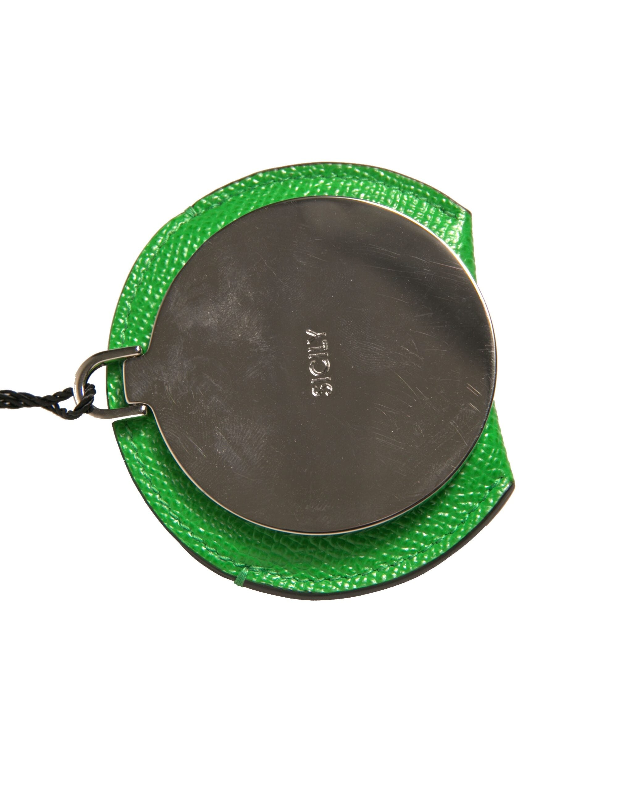 Portaspecchio rotondo Dolce & Gabbana in pelle di vitello verde con logo