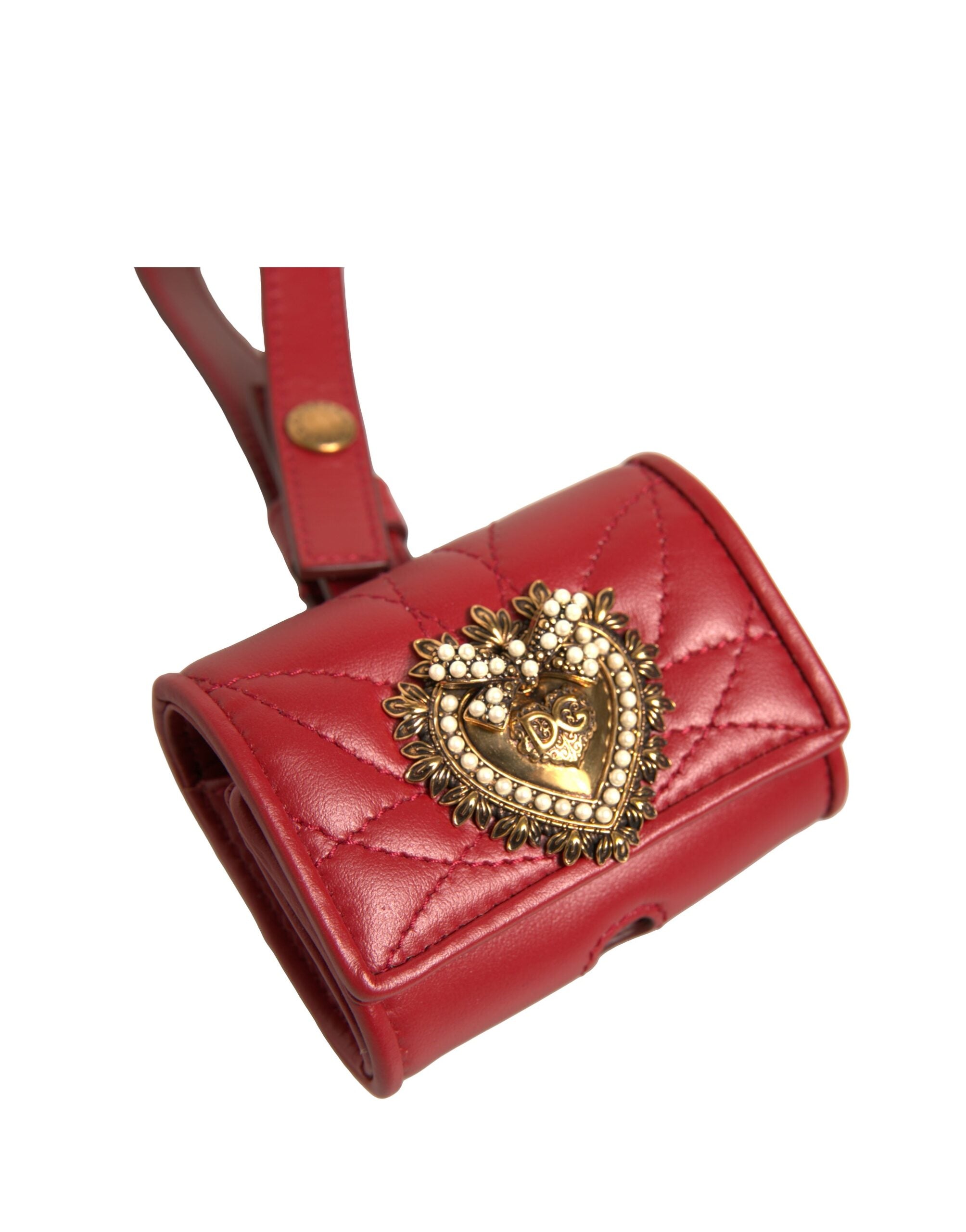 Custodia per Airpod Dolce & Gabbana Devotion Heart con cinturino in pelle nera