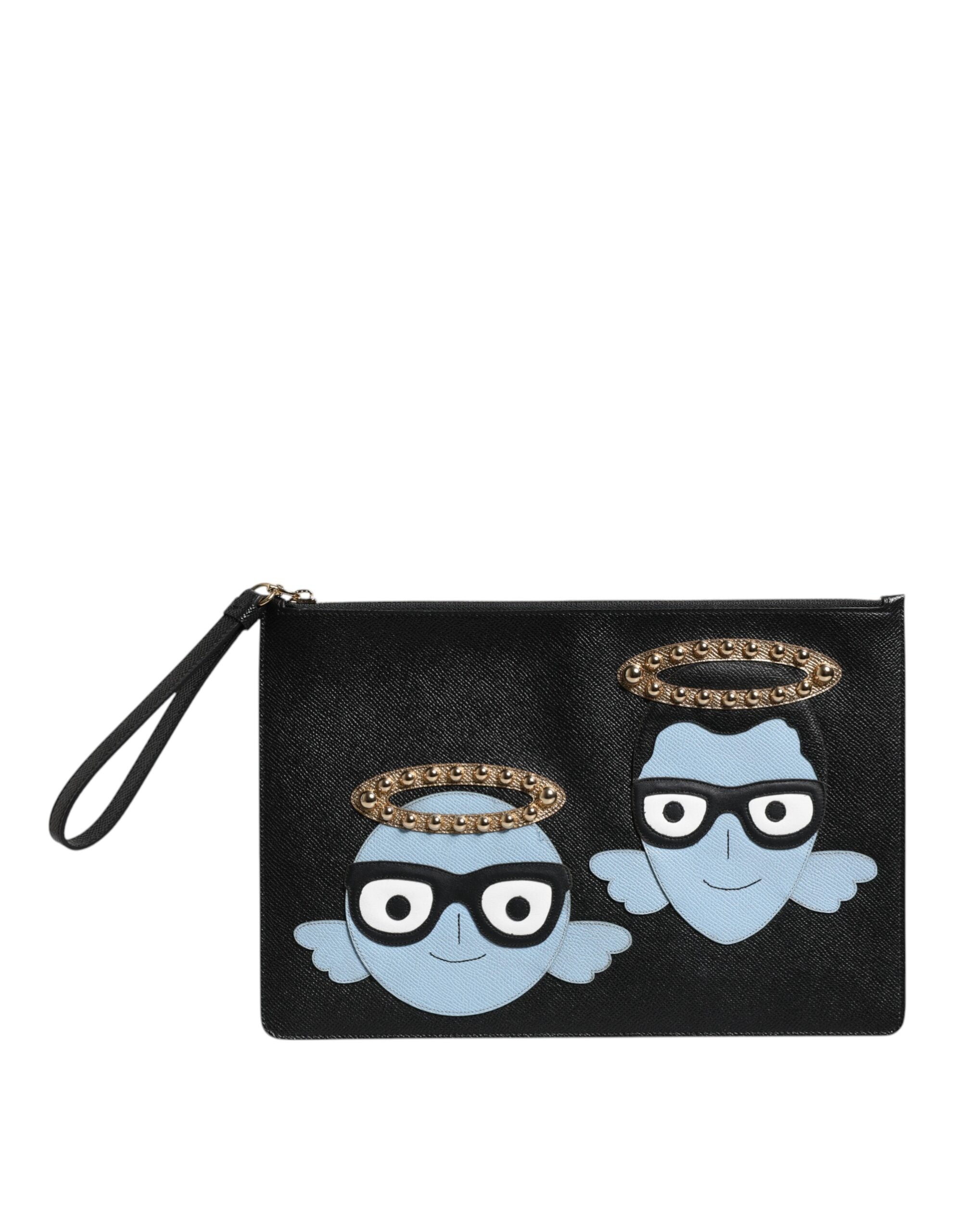 Dolce & Gabbana Borsa Marsupio con Cerniera da Uomo in Pelle Nera con Applicazioni #DGFAMILY
