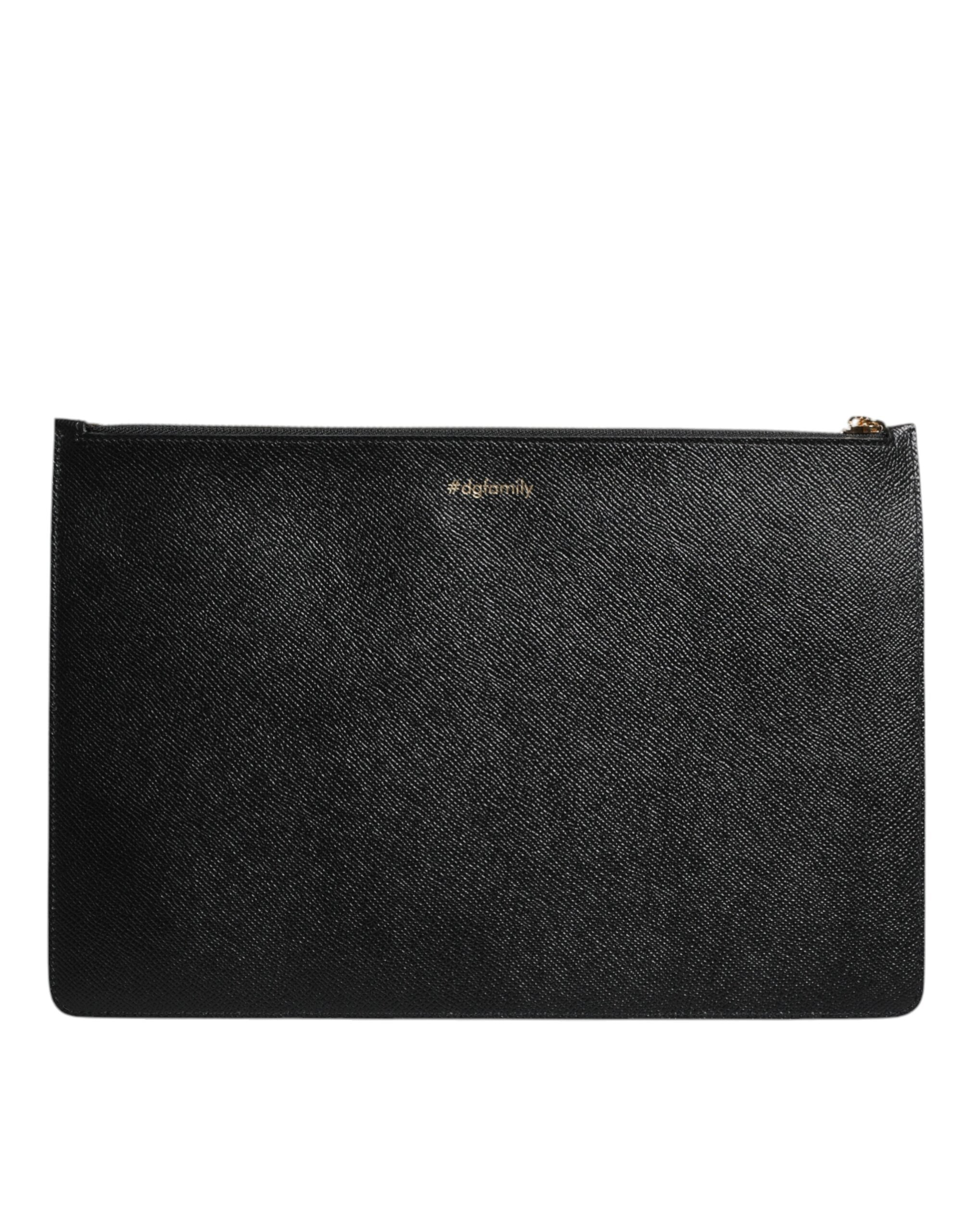 Dolce & Gabbana Borsa Marsupio con Cerniera da Uomo in Pelle Nera con Applicazioni #DGFAMILY