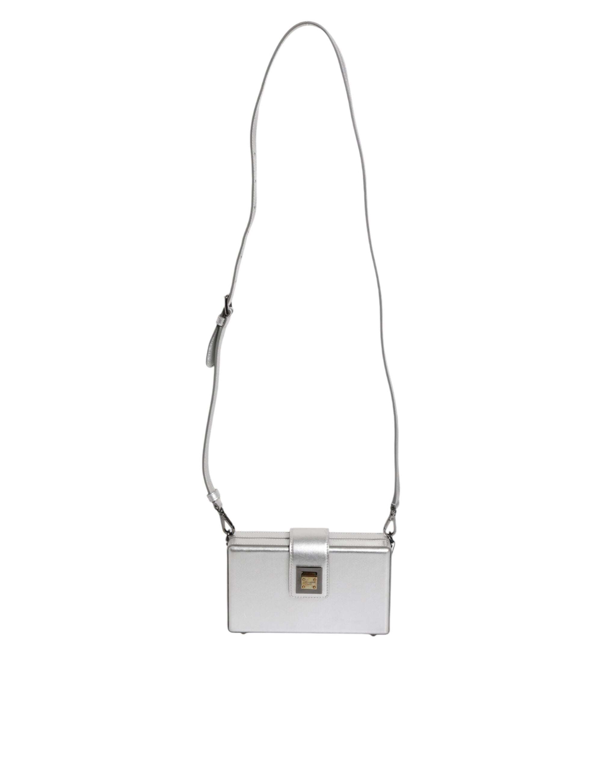 Borsa a tracolla Dolce & Gabbana DG BOX in pelle argento metallizzato