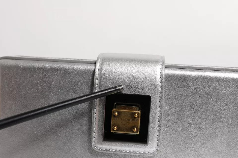 Borsa a tracolla Dolce & Gabbana DG BOX in pelle argento metallizzato