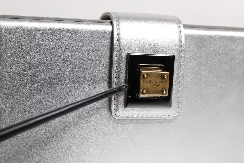 Borsa a tracolla Dolce & Gabbana DG BOX in pelle argento metallizzato