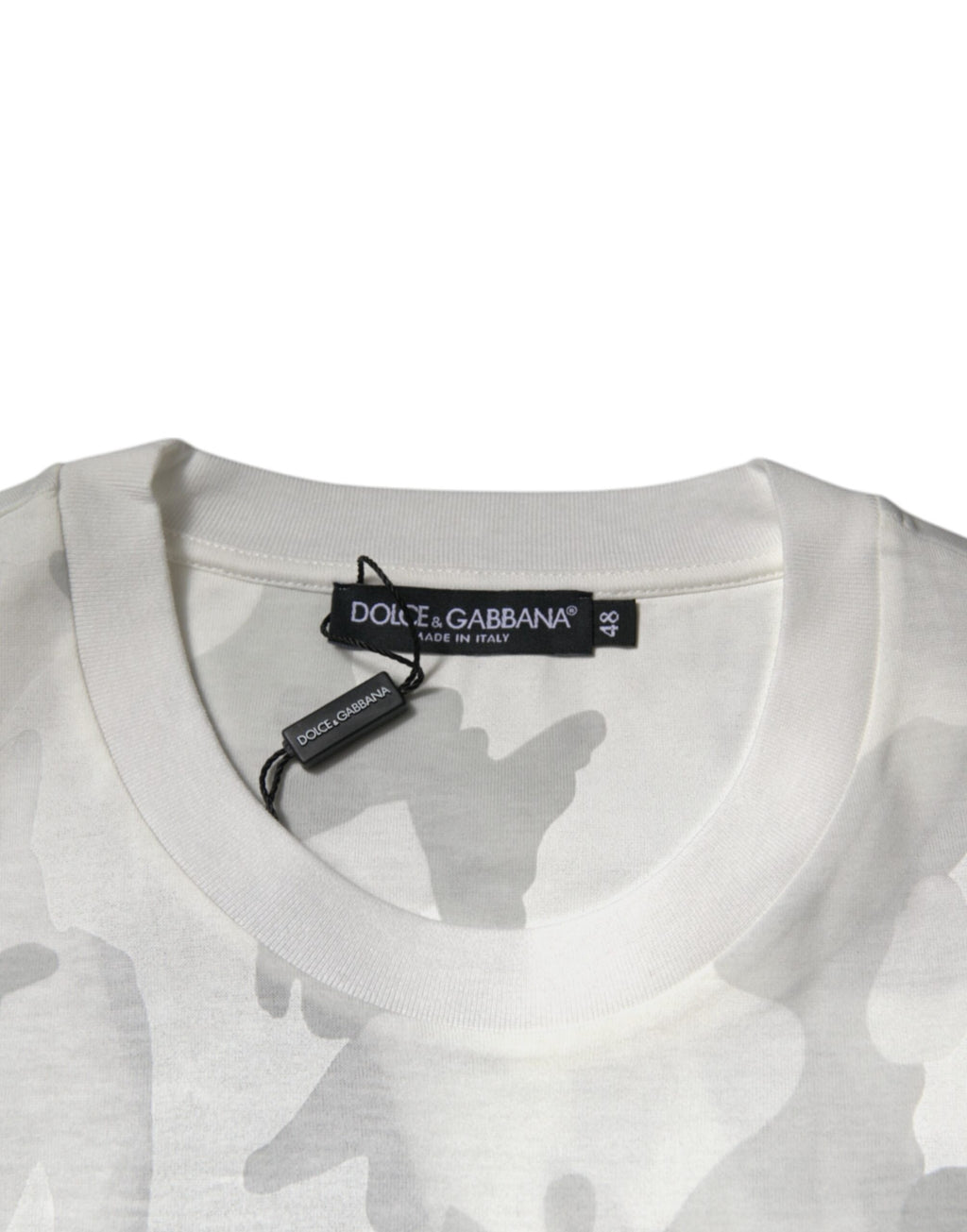 Dolce & Gabbana T-shirt girocollo in cotone mimetico bianco grigio