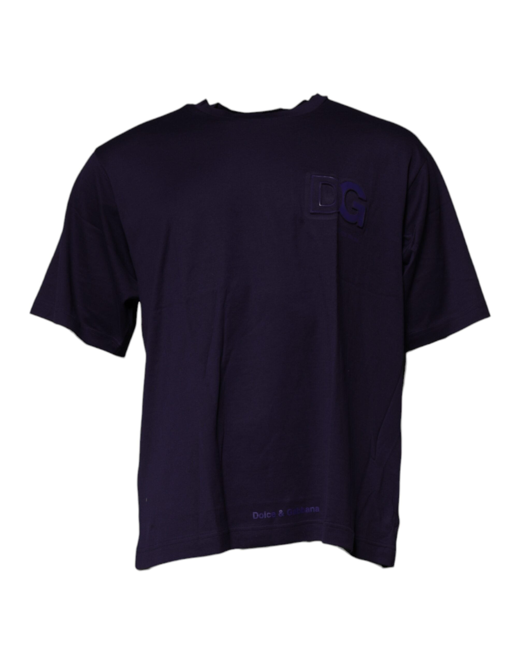 T-shirt girocollo in cotone blu navy con logo DG di Dolce & Gabbana