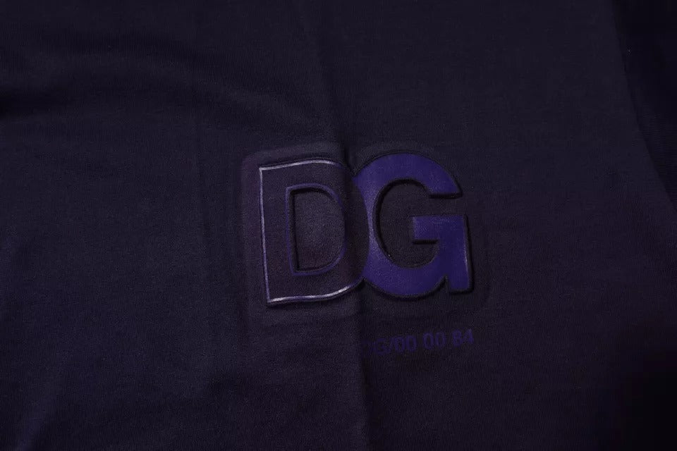T-shirt girocollo in cotone blu navy con logo DG di Dolce & Gabbana