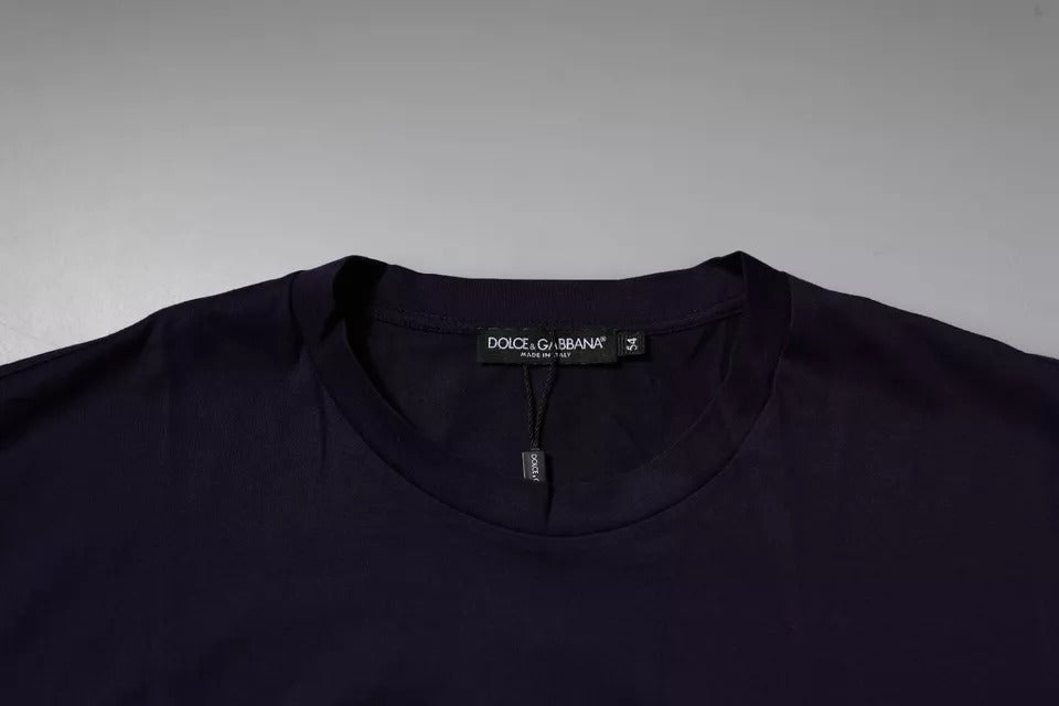 T-shirt girocollo in cotone blu navy con logo DG di Dolce & Gabbana