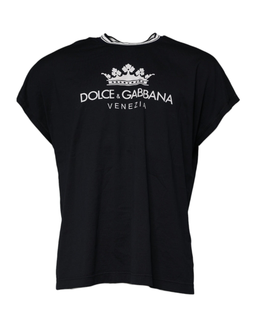 T-shirt Dolce & Gabbana girocollo in cotone con logo a corona blu scuro