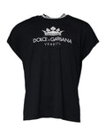 T-shirt Dolce & Gabbana girocollo in cotone con logo a corona blu scuro