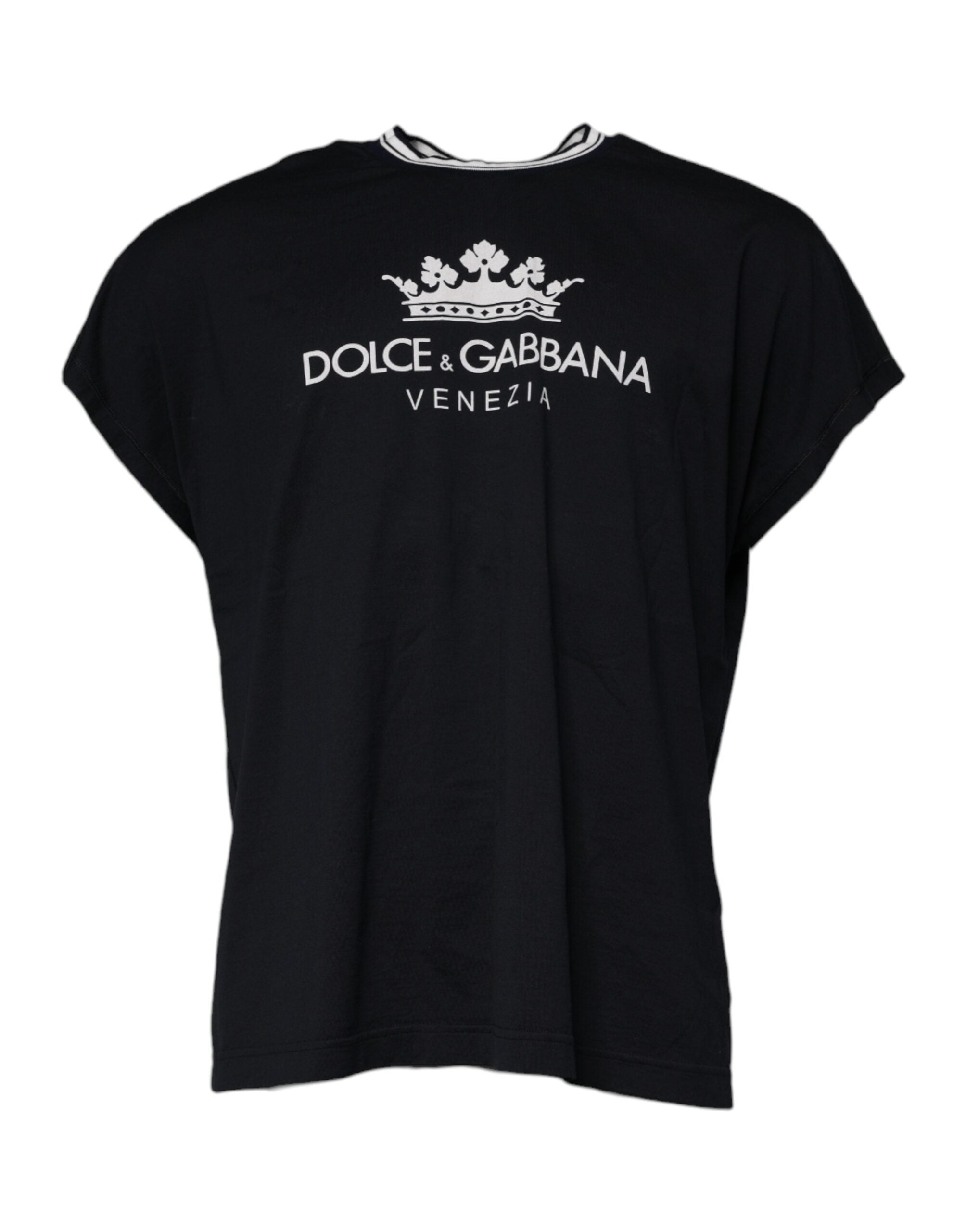 T-shirt Dolce & Gabbana girocollo in cotone con logo a corona blu scuro
